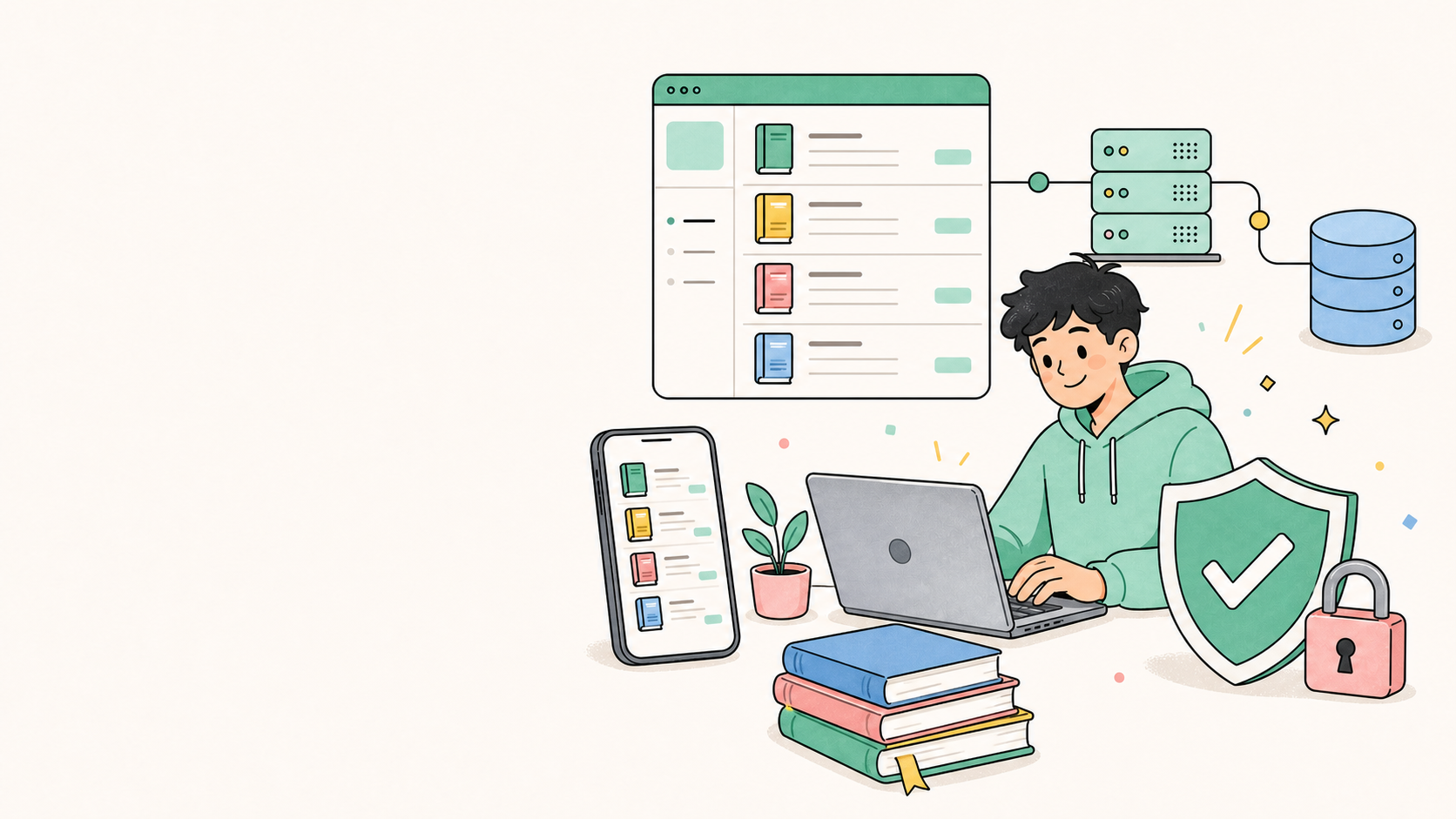 นักศึกษากำลังตรวจความปลอดภัย การแสดงผลบนมือถือ และทบทวนระบบ Booklab ที่เสร็จสมบูรณ์