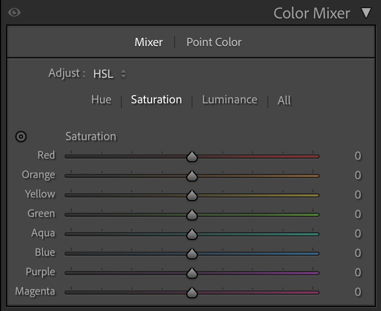 Color Mixer Panel ใน Lightroom ปรับ Hue/Saturation/Luminance แยกทีละแชนแนลสี
